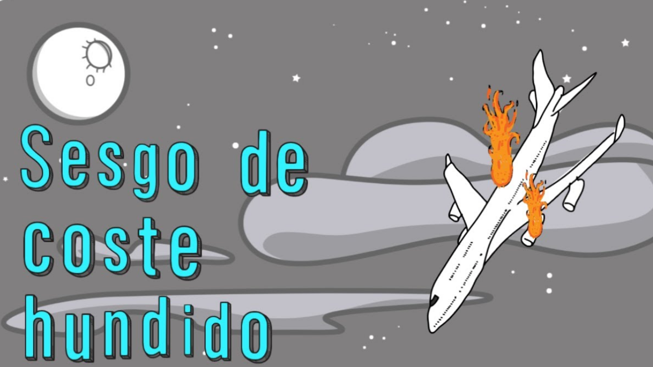 Ilustración del sesgo de costo hundido en trading representado por un avión cayendo
