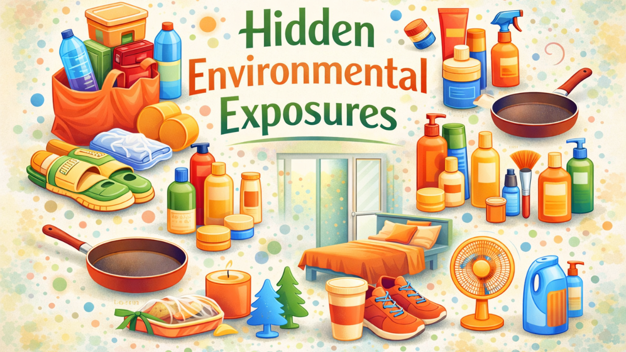 Hidden environmental toxins in everyday products including plastic containers, skincare items, cleaning supplies, and indoor air quality factors affecting health and wellness.