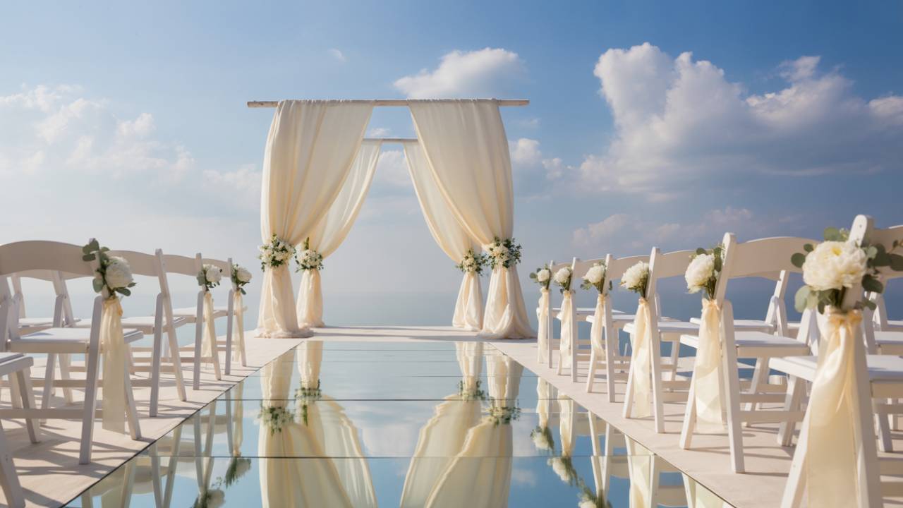 Mirror and Billowing Fabric Wedding Theme: A Reflective Celebration