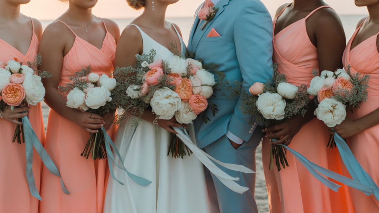 Coral and Light Blue Color Theme Wedding