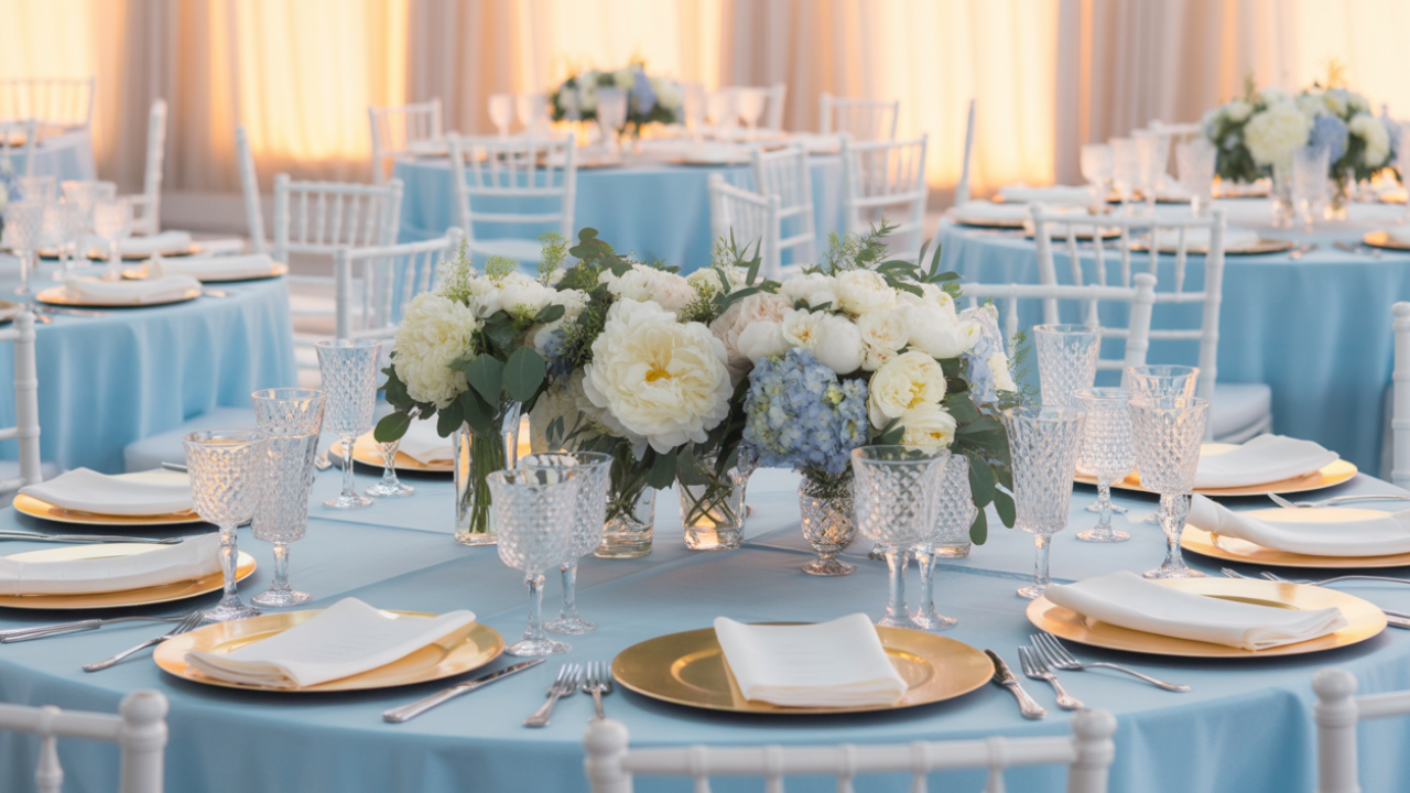 Light Blue Wedding and Bridal Shower Tablescapes: Air & Elegant