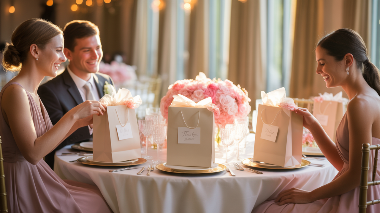 Elegant Wedding Seating Chart and Gift Bag Setup