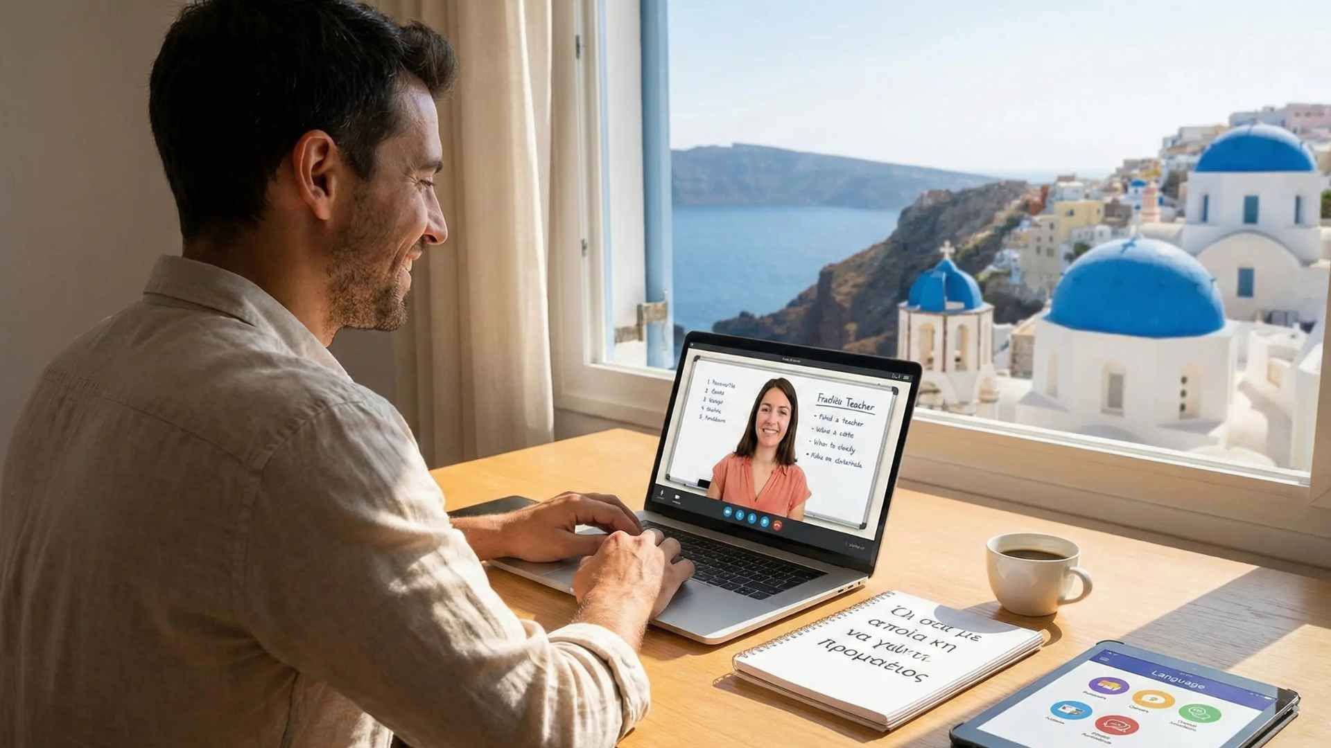 Student practicing Greek online during a private lesson with a professional teacher from Speak Greekly.