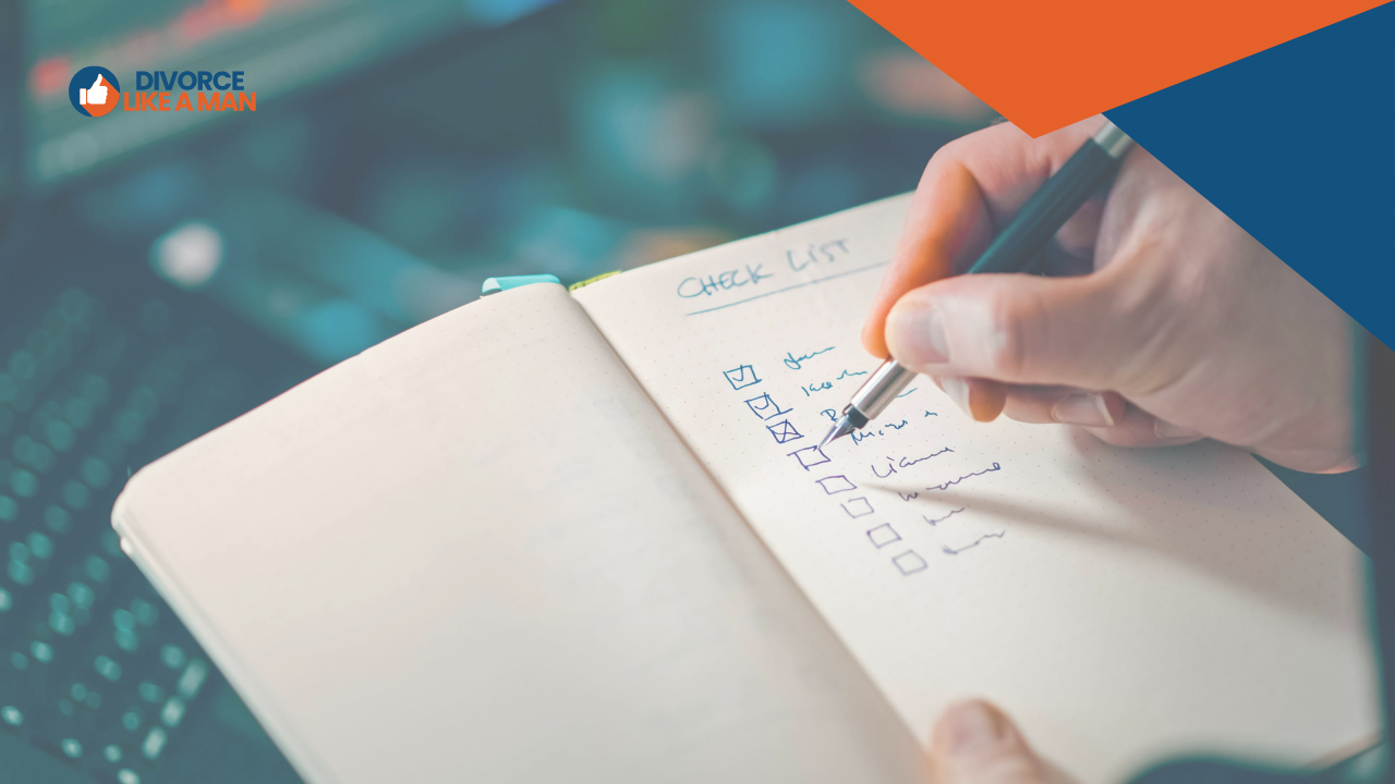 Divorce financial checklist for men with documents and a calculator on a desk