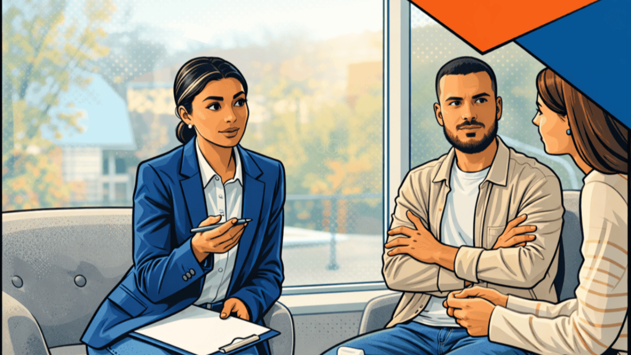 Man reviewing mediation notes with a mediator’s notepad and a cup of coffee