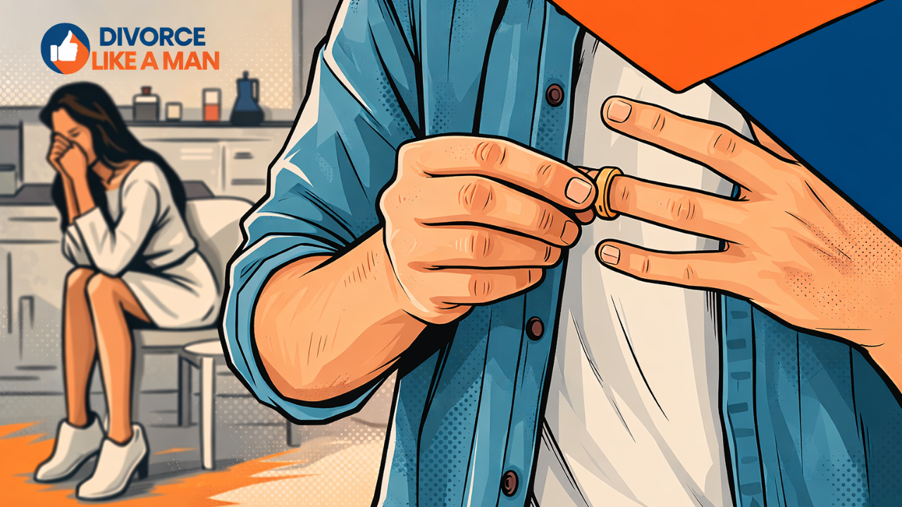 Man organizing divorce documents and calendar at a desk