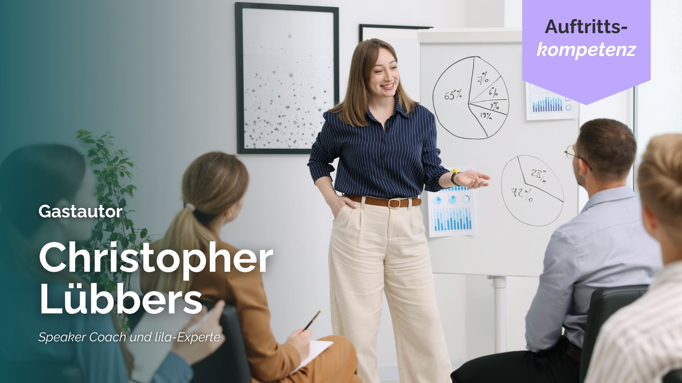 Person bei einer Präsentation vor Publikum, beruflicher Vortrag in modernem Umfeld