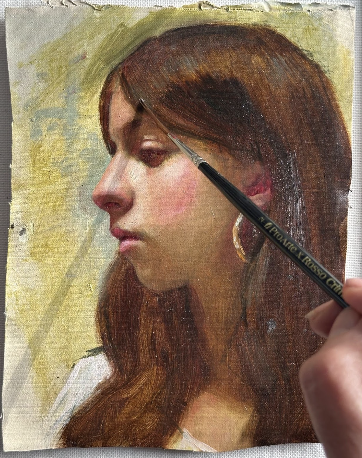 Portrait detail with Moss Green washed under the skin tones