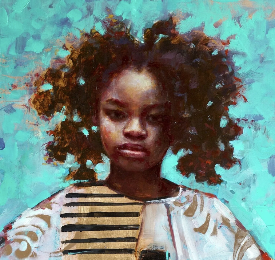 Oil portrait by Rosso Emerald Crimson showing how the silhouette describes the type of hair