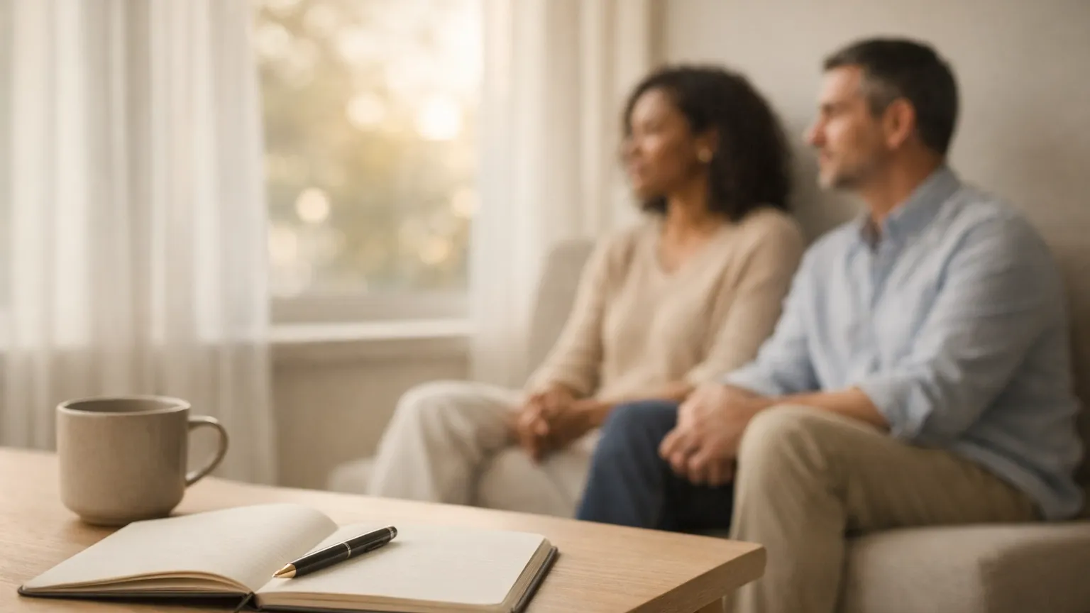 A high-achieving couple in a modern setting symbolizing quiet influence and relationship power dynamics.