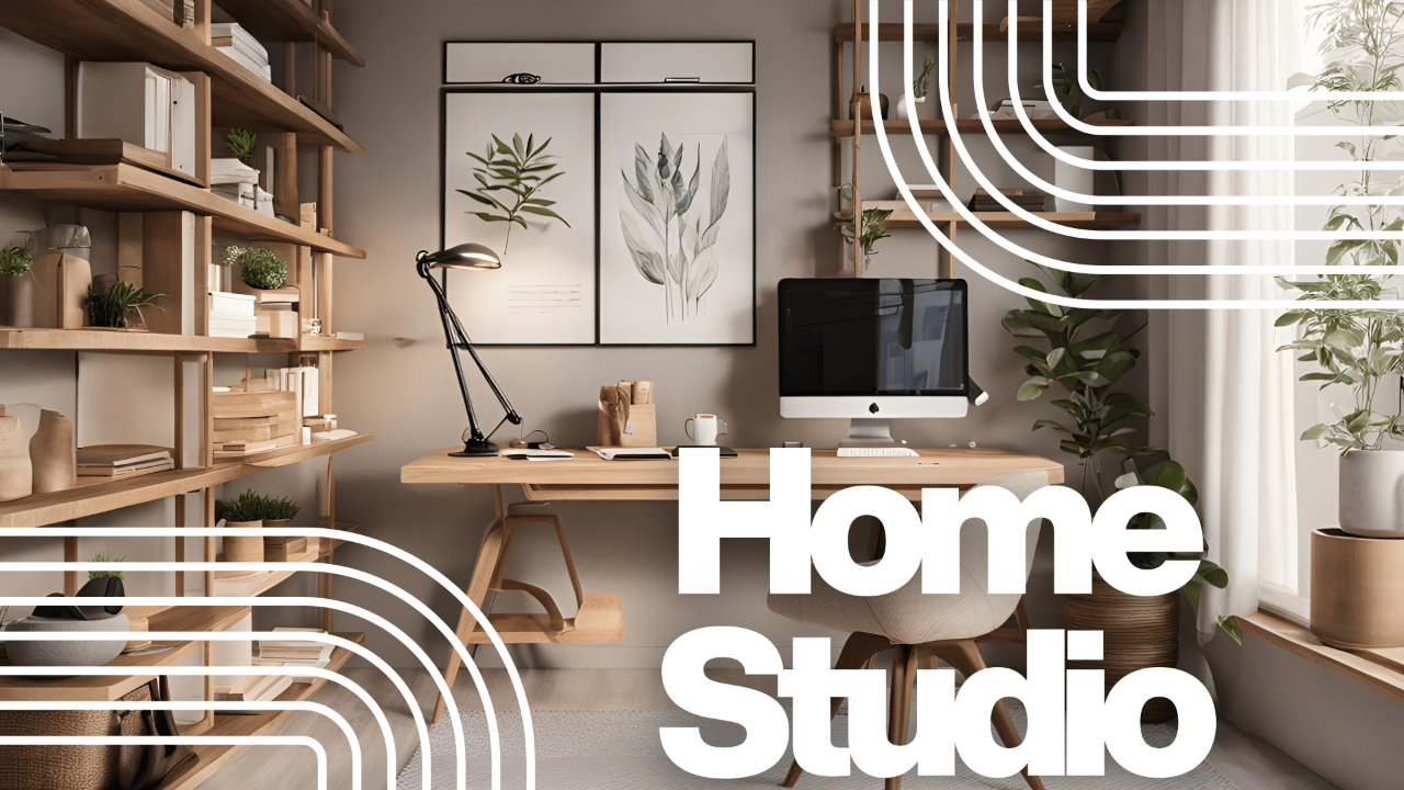 Ein Home Office Arbeitsplatz mit Schreibtisch und Computer, der schön dekoriert ist