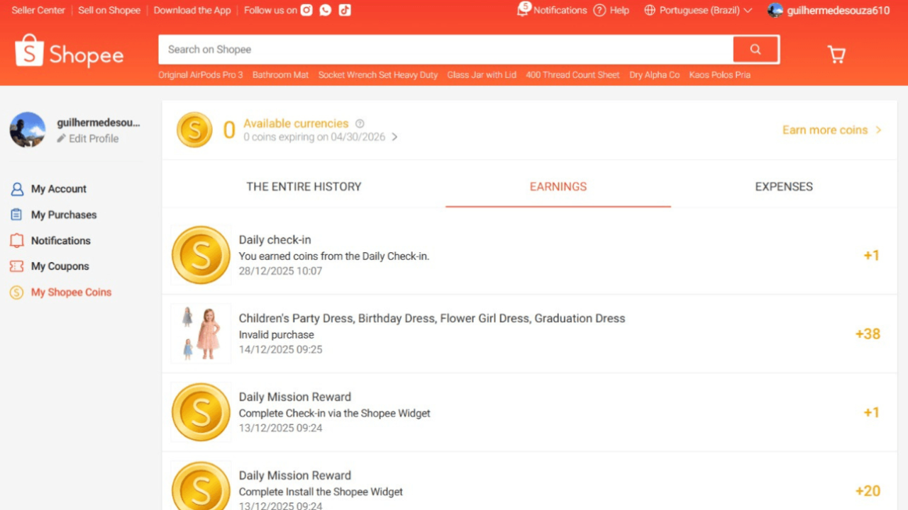 Homepage of Shopee
