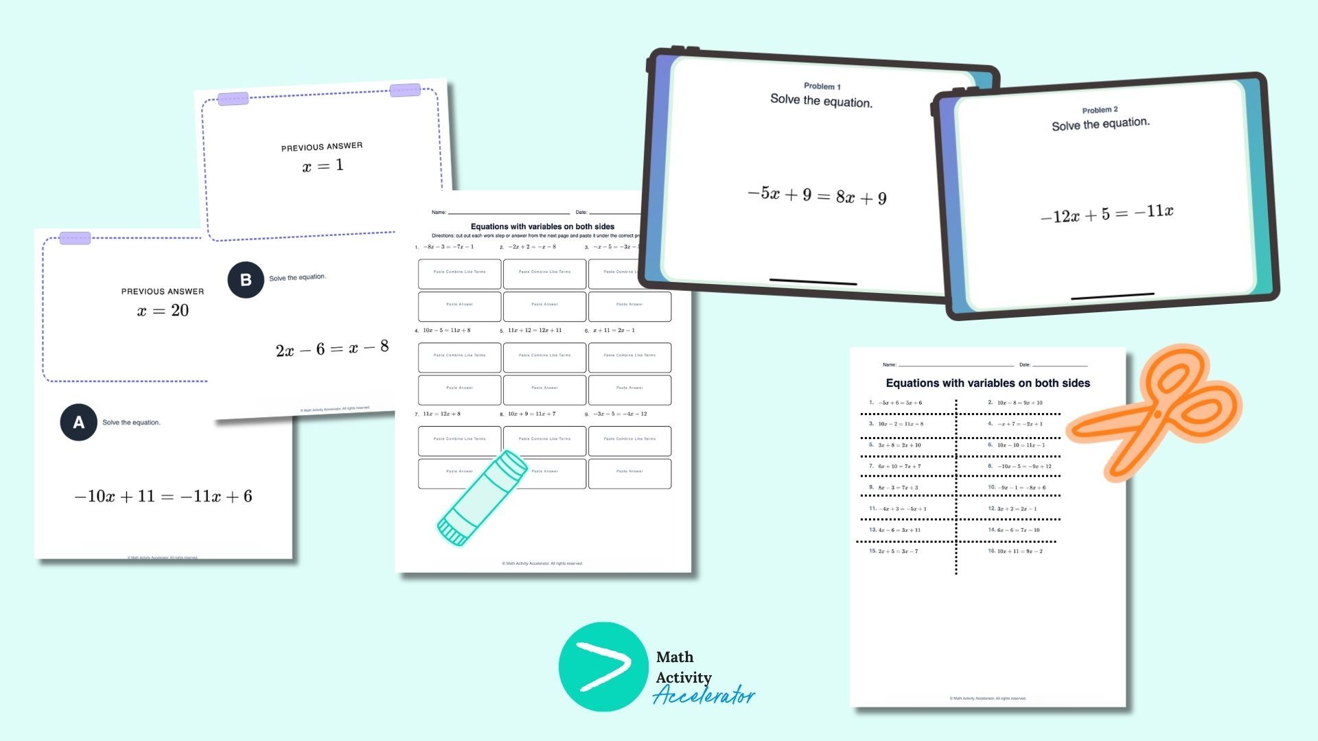 solving equations with the variable on both sides worksheet blog post