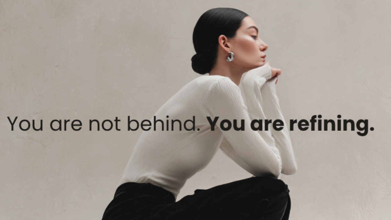 woman reflecting during life transition with message about growth and self trust