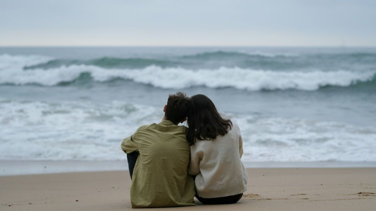 Couple sitting on the beach