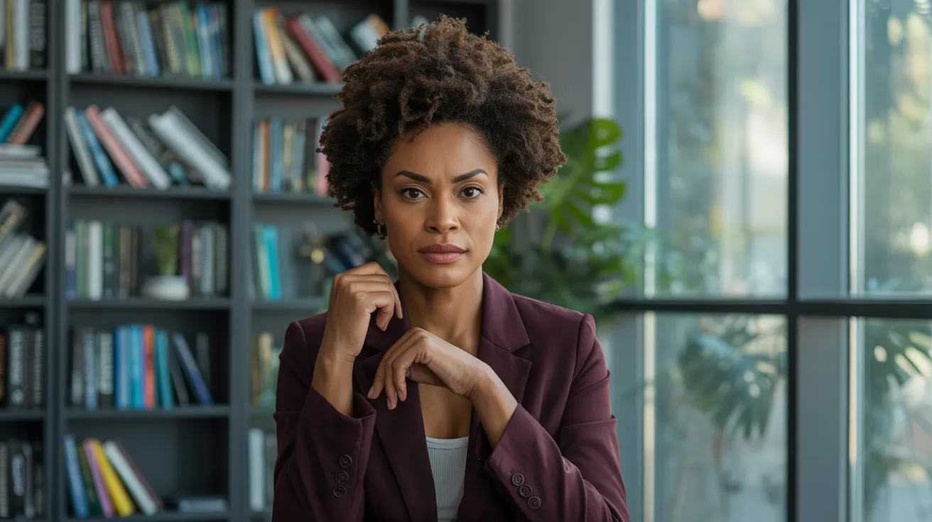 an image of a woman in business attire looking unapologetic