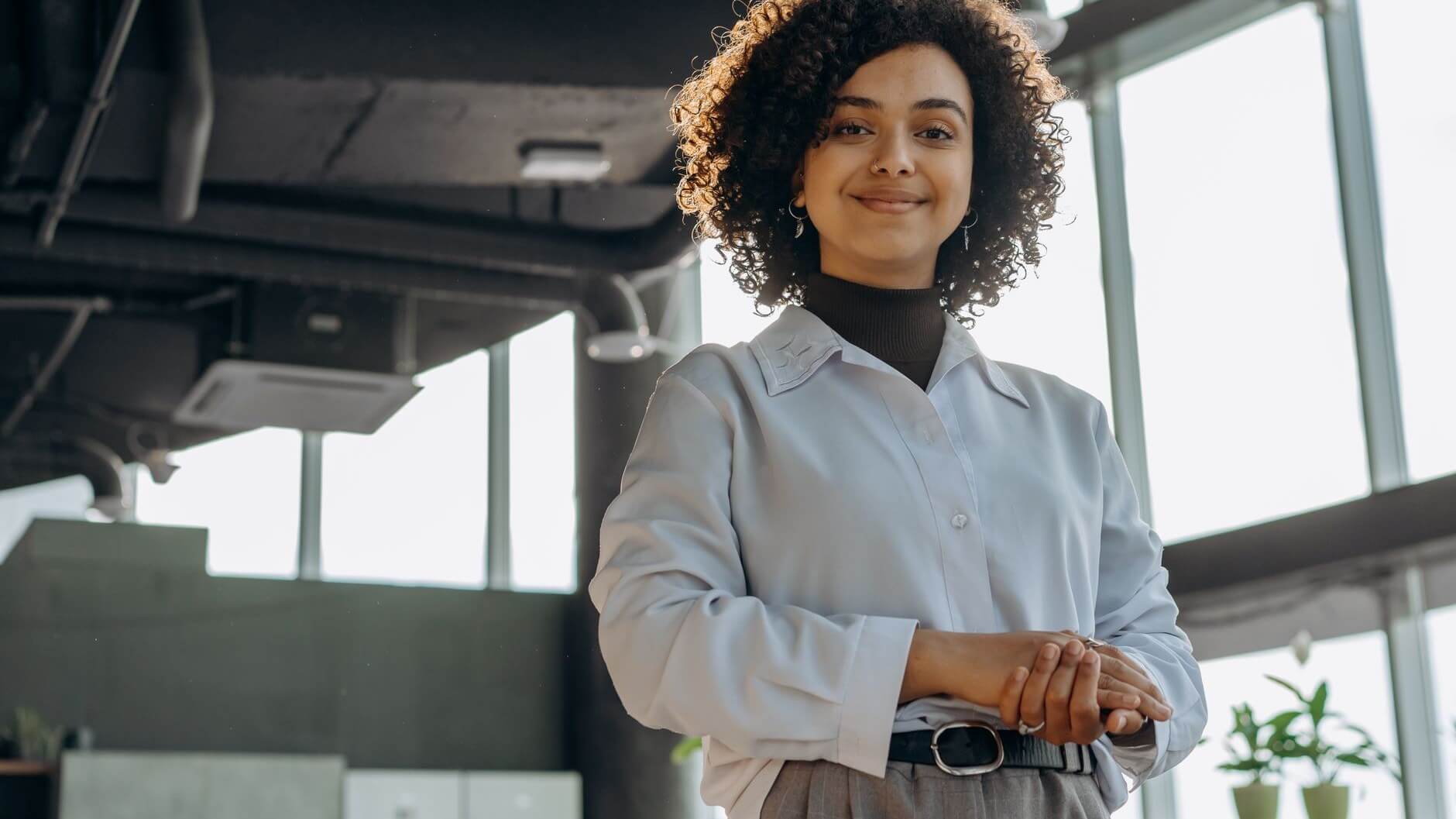 a business woman smiling at the camera