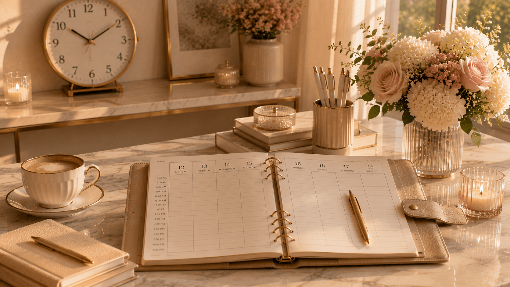 a table with a notebook organizer for the Glow Girl going through the live abundance program