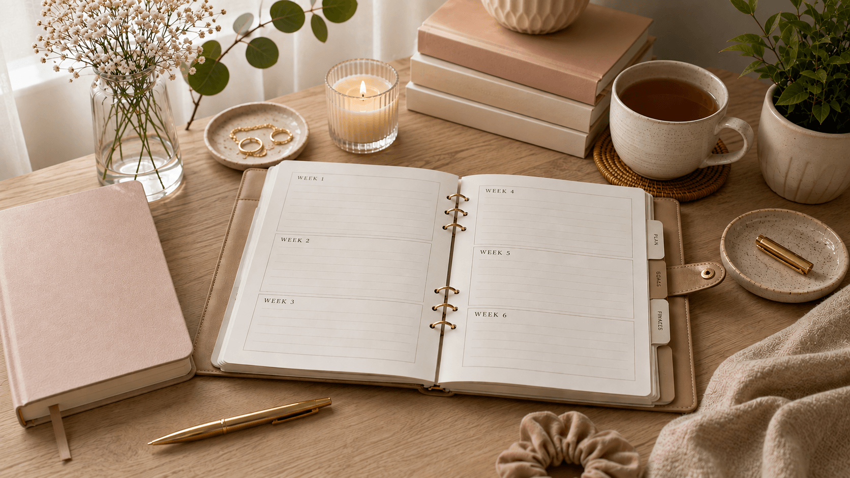 a planner on a table
