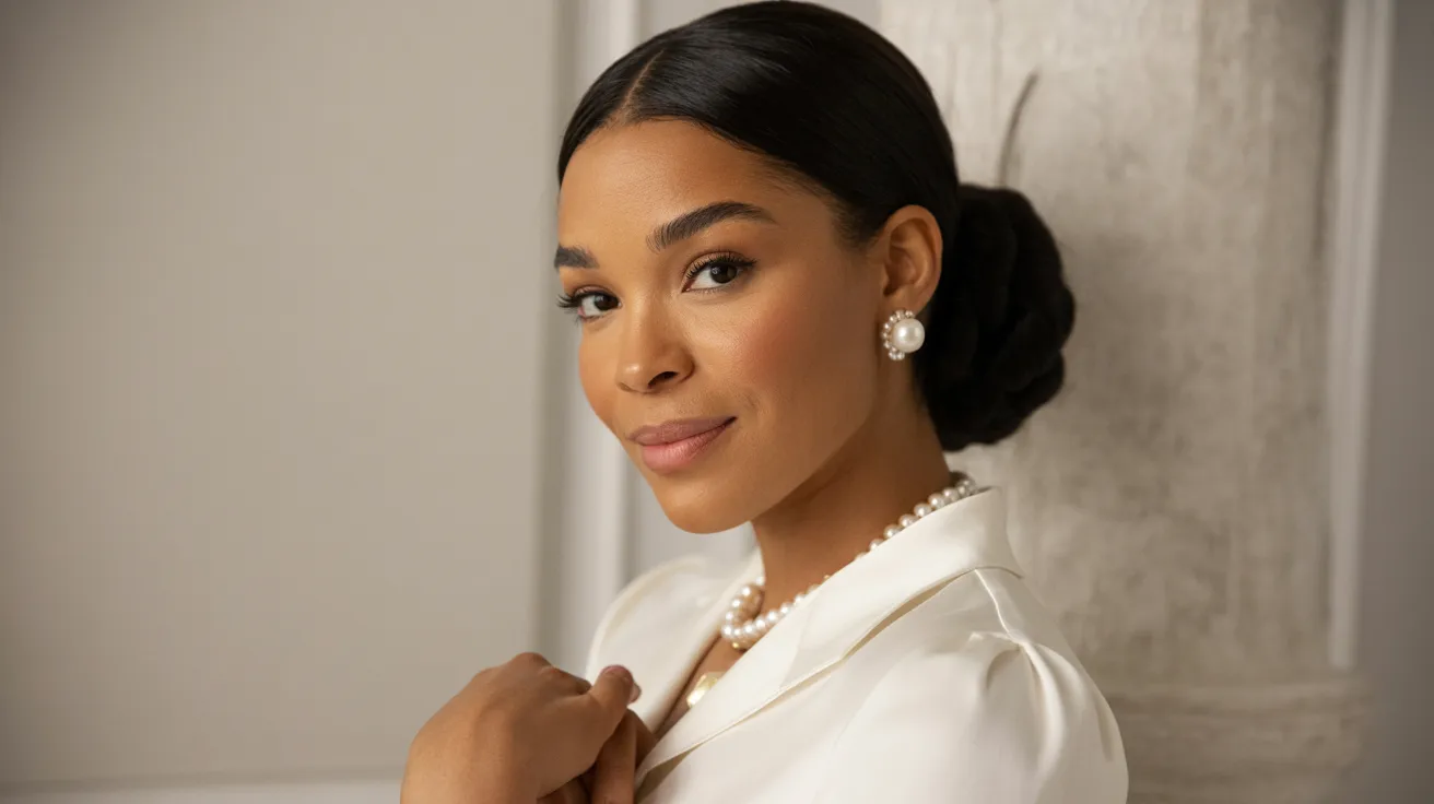 an image of a woman with pearl earrings and necklace looking unapologetic