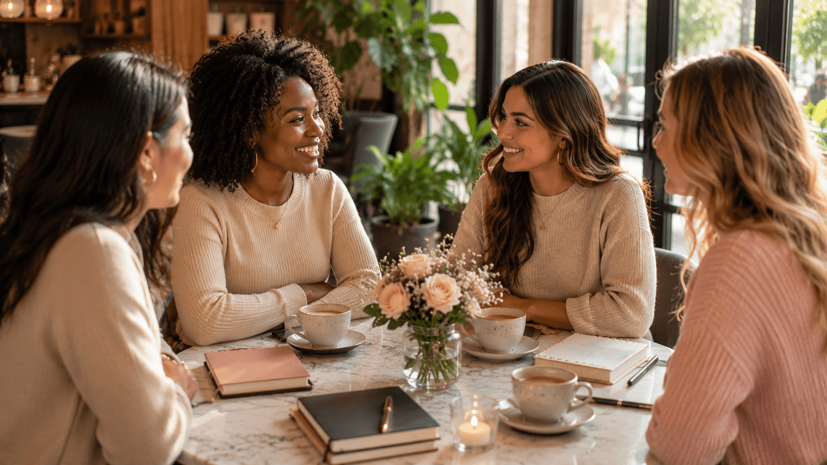 four women gathered around a table