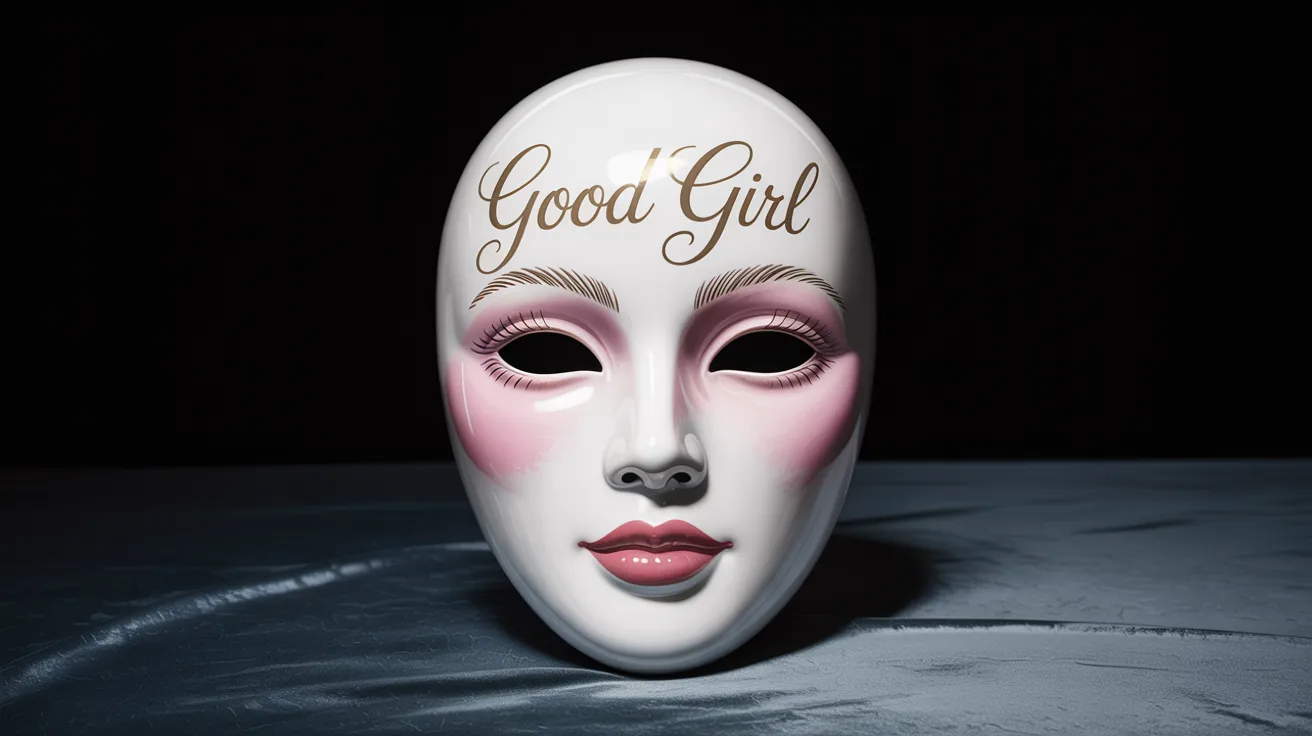 image of a white mask that says good girl mask