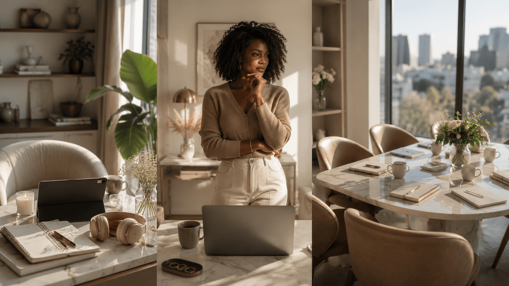 a woman standing inside her office