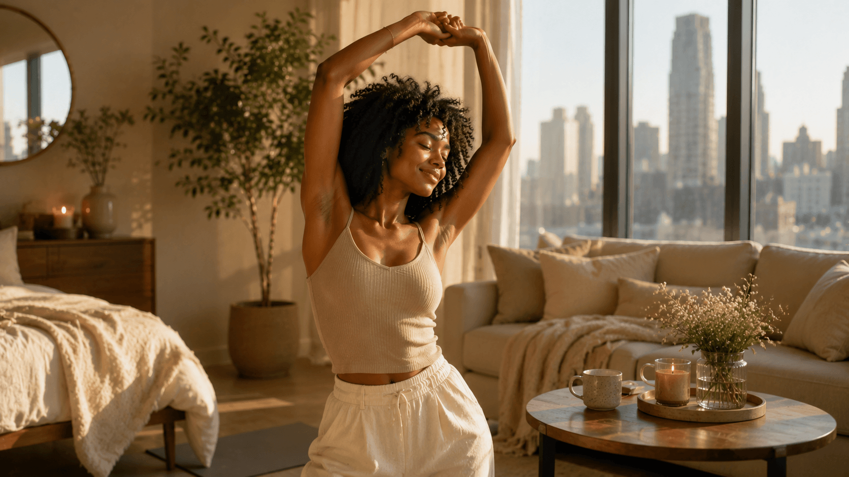 a woman stretching