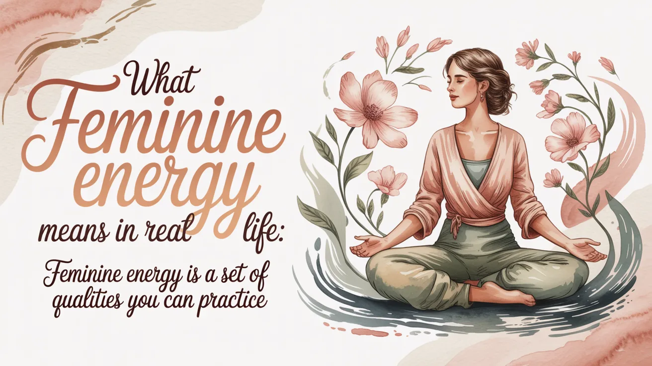 an image of a woman with a quote that says what feminine energy means in real life