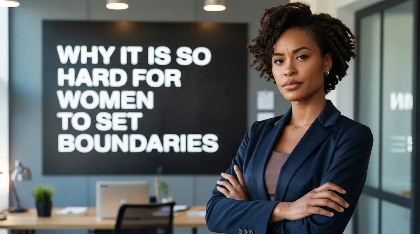 an image of a woman in business attire with a text that says Why It Is So Hard to Set Boundaries