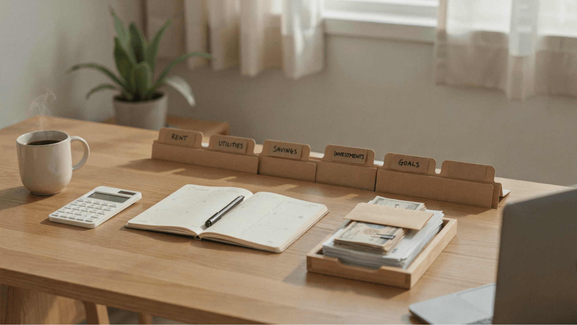 a categorization of rent, utilities, savings, investments, and goals