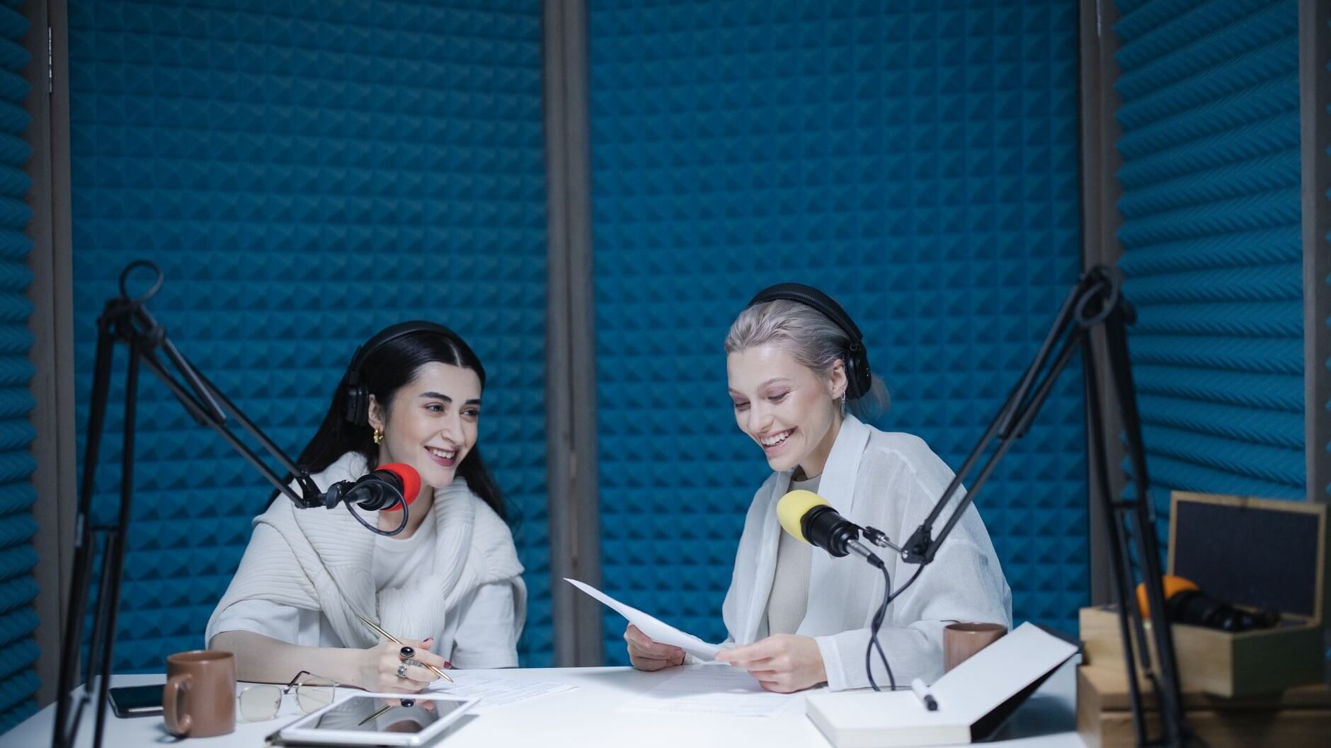 two women in an audio booth