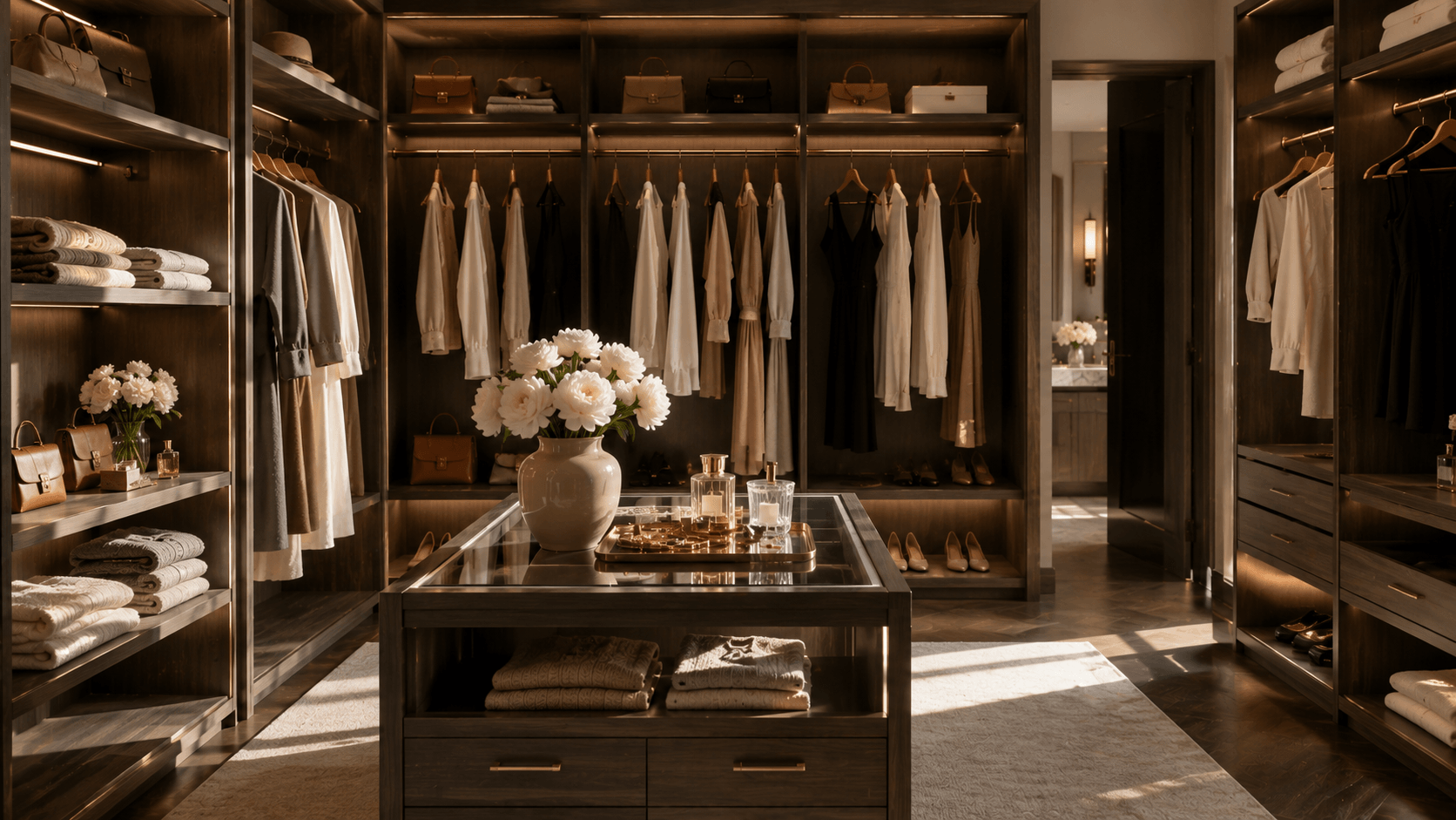 a photo of a well-organized luxury wardrobe to show magnetic style