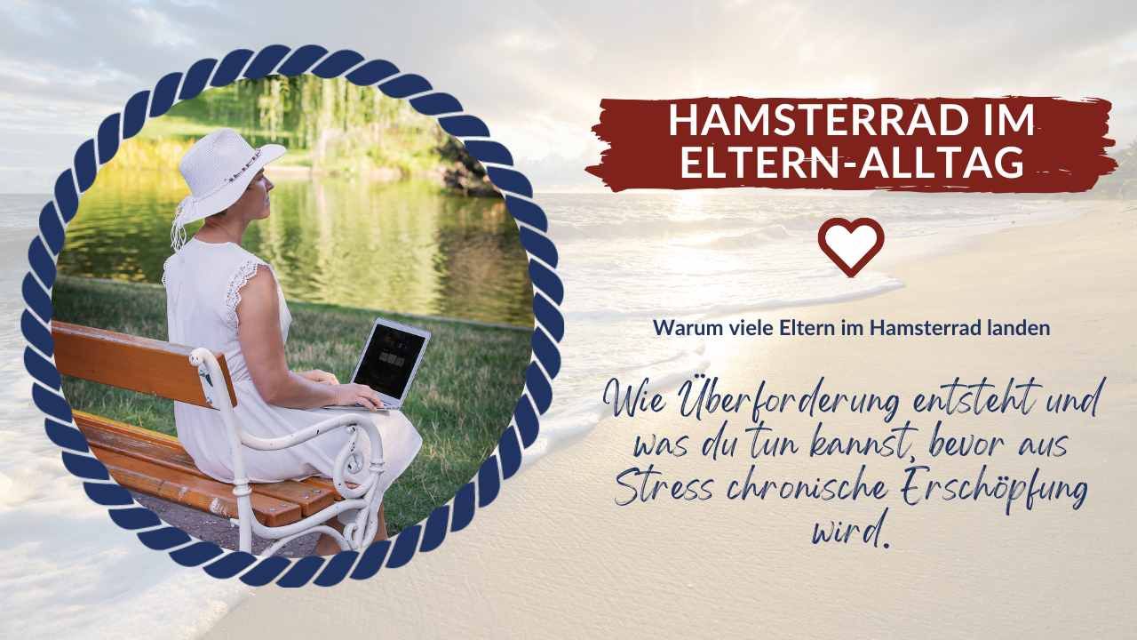 kathi mit laptop am see, hamsterrad, überforderung im alltag