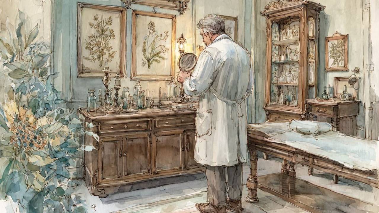 Doctor in his office standing next to his exam table