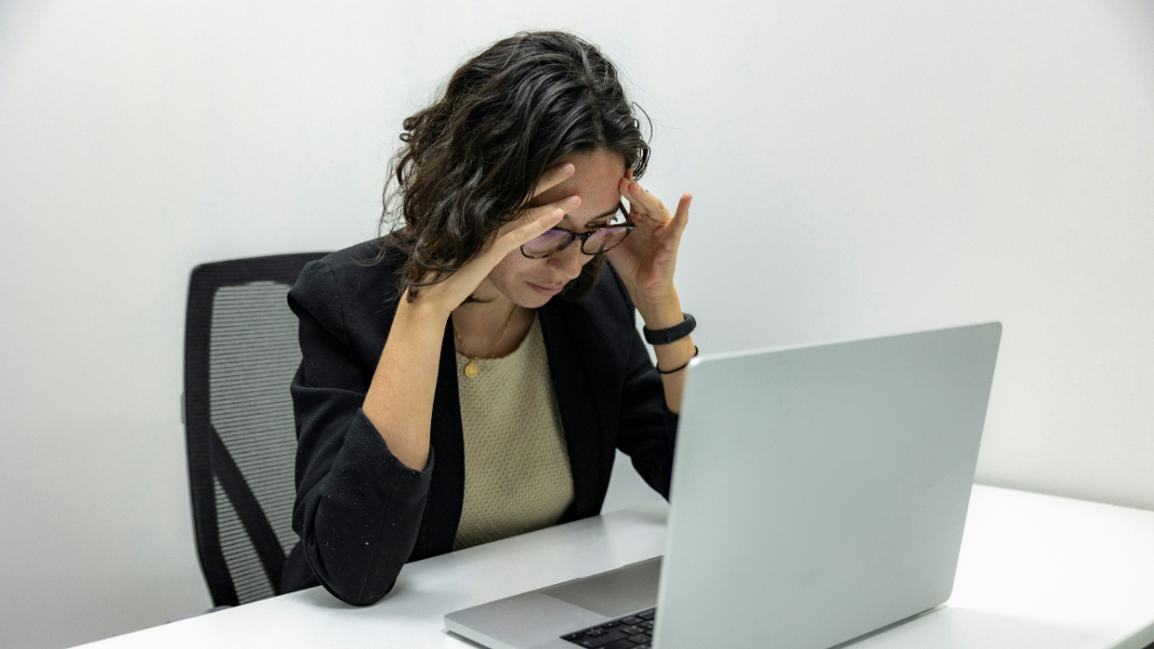 frustrated woman at computer