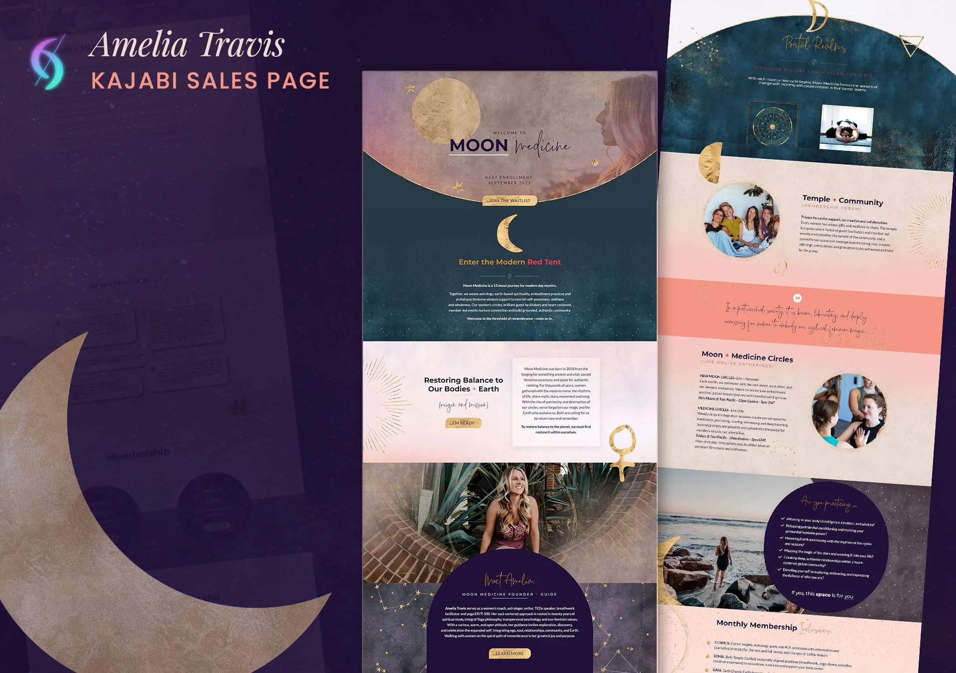Best Kajabi custom sales page design for Moon Medicine by Amelia Travis, built by Dianne Empeynado