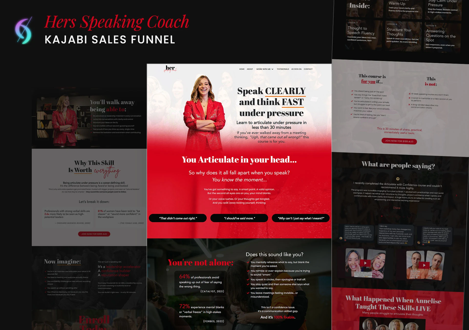 Best Kajabi custom website design for Her Speaking Coach by Annelise McCarthy, built by Dianne Empeynado
