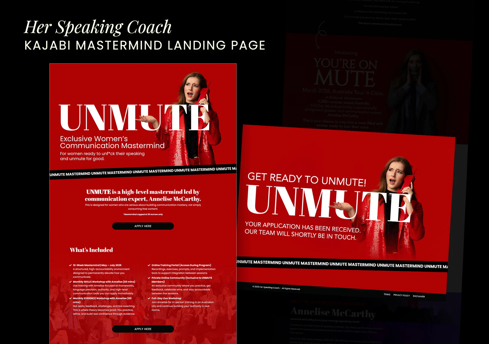 Unmute Mastermind application landing page built in Kajabi