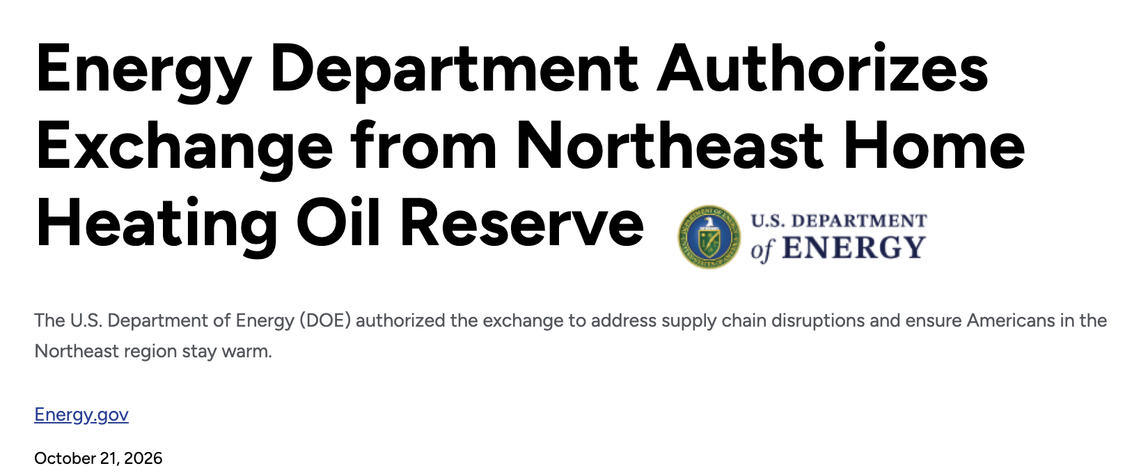 Screenshot: Emergency Heating Oil Reserve Tapped for First Time Since Hurricane Sandy
