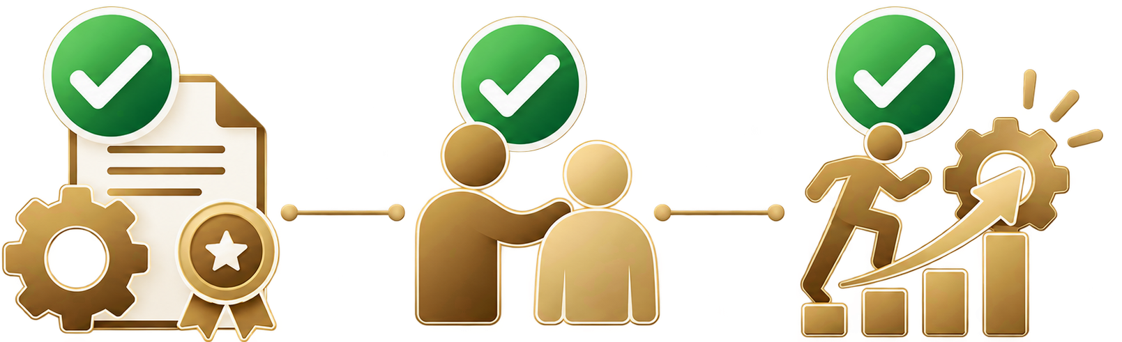 Trois icônes marquées chacune d'un crochet vert, accompagnées des mentions Qualité professionnelle du mandat technique, Accompagnement personnalisé et Effort déployé une fois le mandat technique livré.