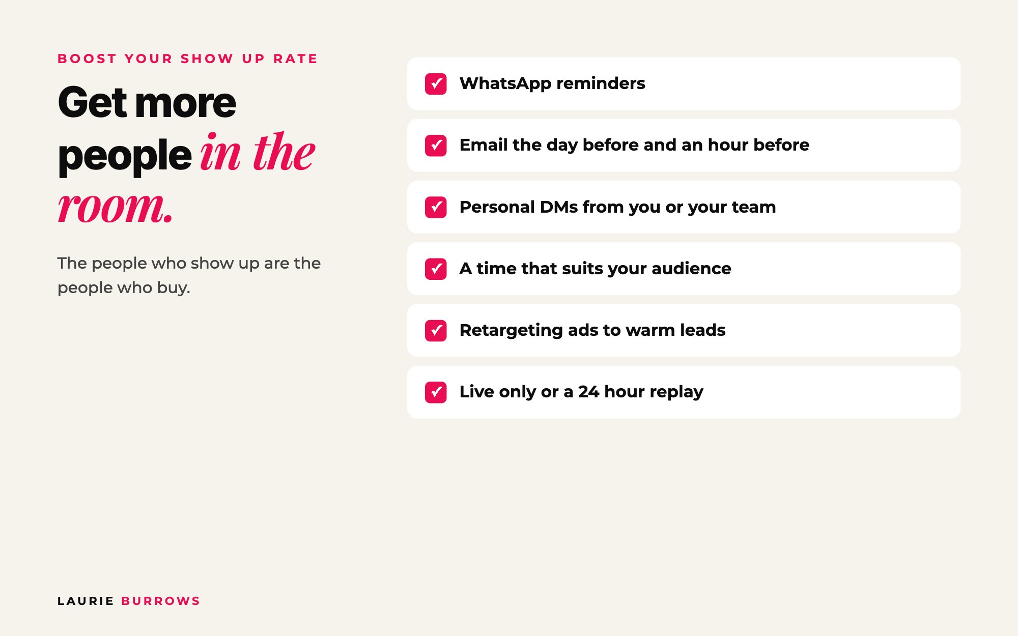 How to increase your webinar and masterclass show up rate: reminders, WhatsApp, DMs, time zones