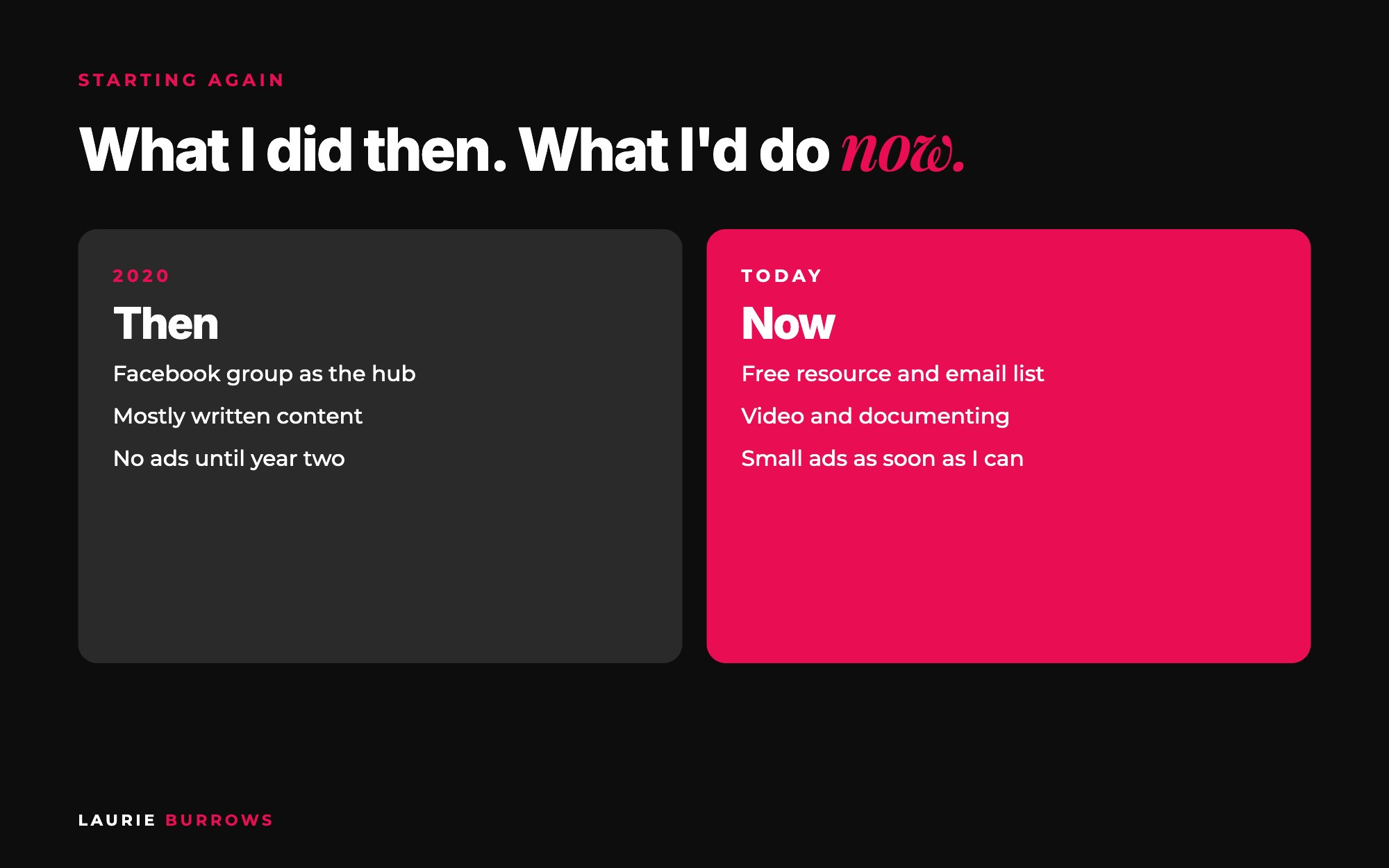 What I would do differently if I was starting my business again: then vs now