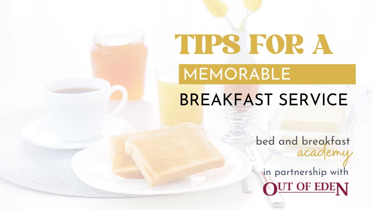 A breakfast of white toast, marmalade and black coffee with a boiled egg and orange juice on simple white crockery - Tips for a memorable breakfast service