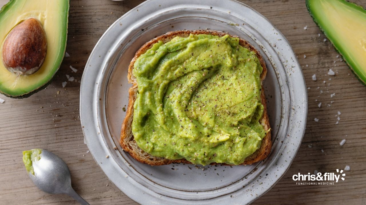 A slice of toasted bread topped with Mashed Avocado spread