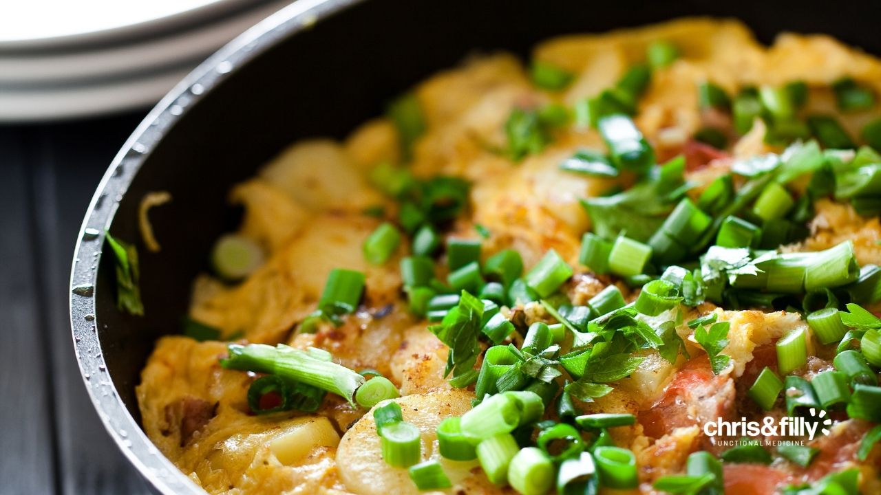 Baked Frittata served in a Teflon pan