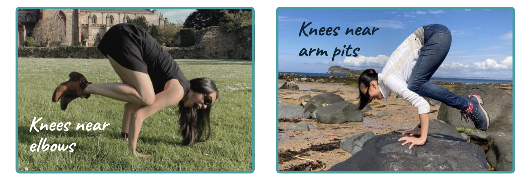 Crow Pose with knees resting lower on the upper arms