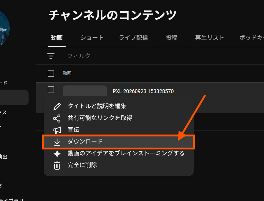 Selecting Download from a video's menu in YouTube Studio