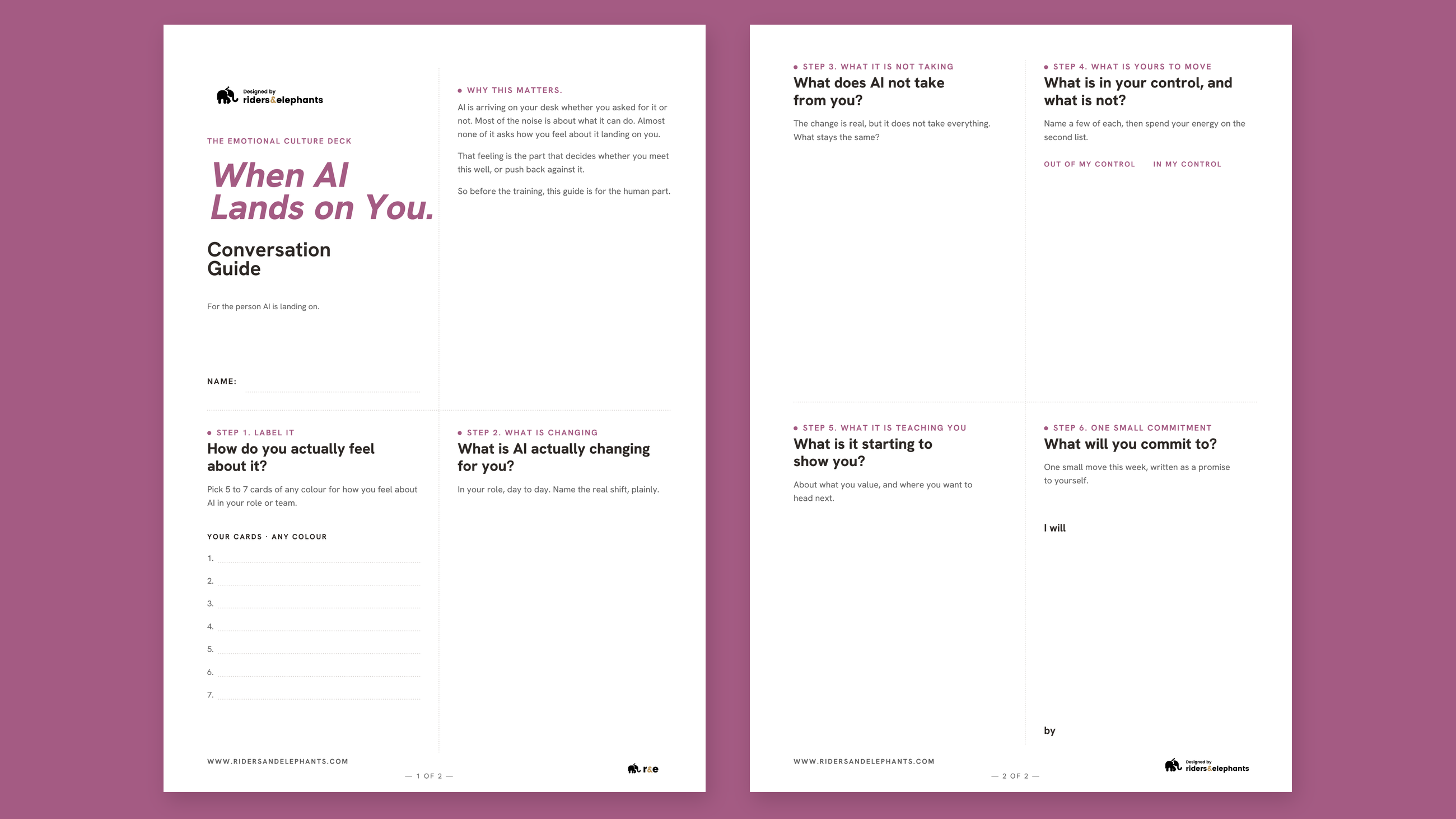 When AI Lands on You conversation guide, two pages