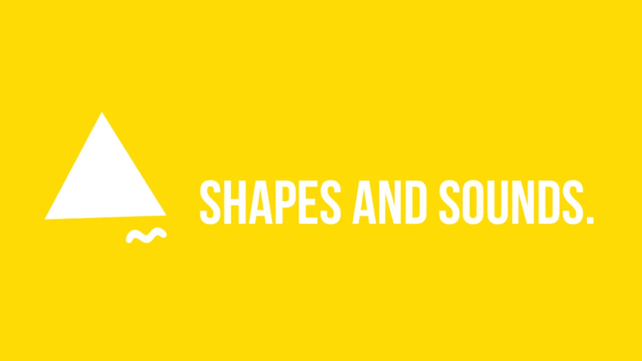 Shapes and Sounds logo in white on a yellow background